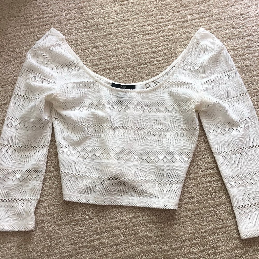 Forever 21 white crochet long sleeve top